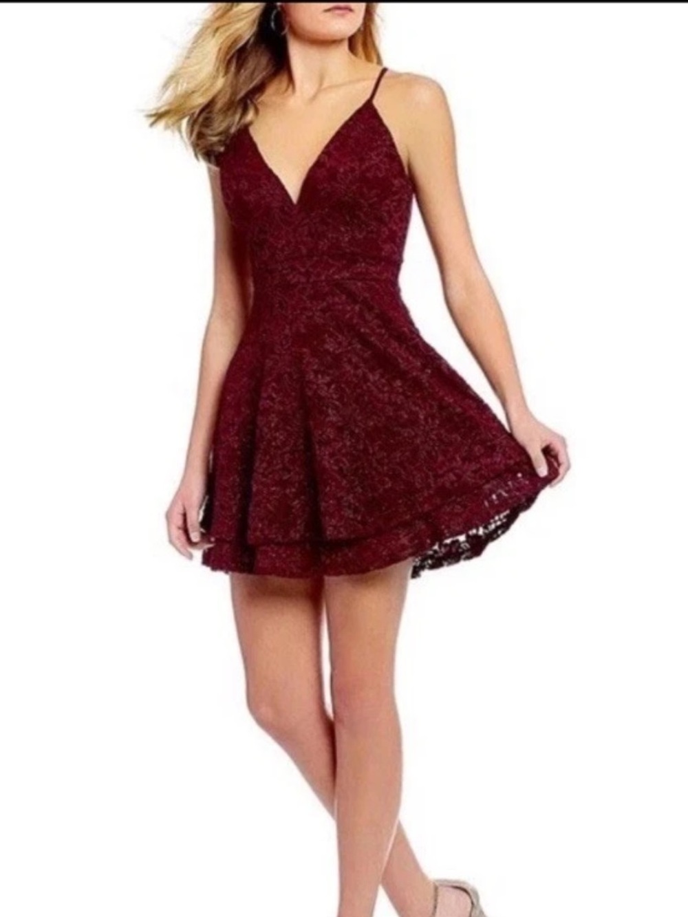 Fairycore Lace Shimmer Glitter burgundy mini dress Fit&Flare balletcore Small